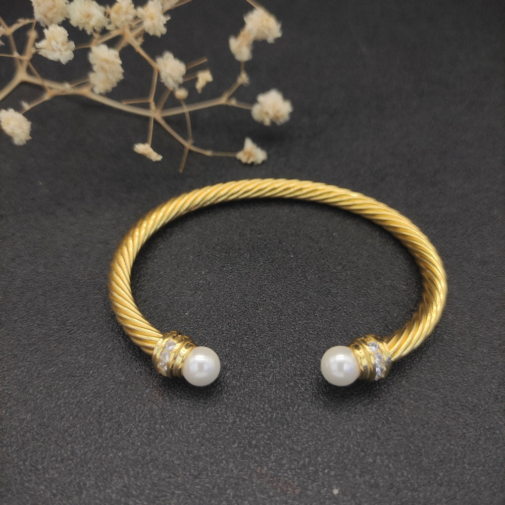 David Yurman 5mm Gold Diamond Pearl Bangle - Picture 6 of 7